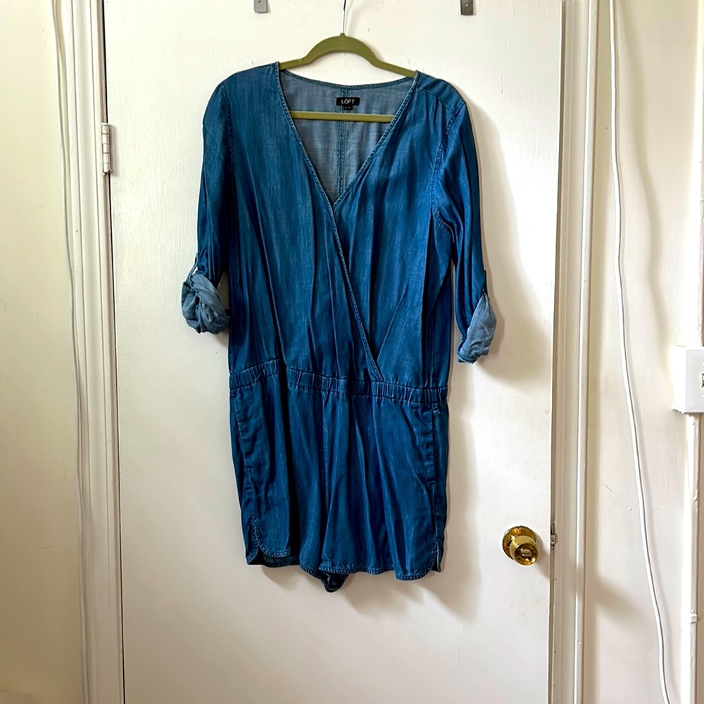 LOFT Chambray Long Sleeve Romper